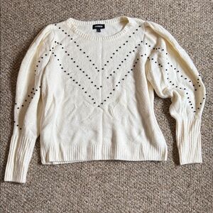 Express Cream Sweater with Black Dot Pattern